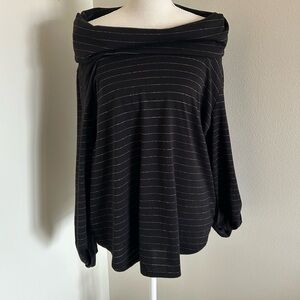 Croft & Barrow Black Off-Shoulder Blouse w/ Gold Stripe Detail | Women’s 1X